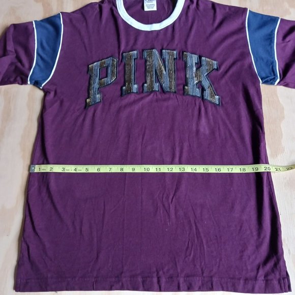 VICTORIA"S SECRET PINK MEDIUM BURGUNDY SEQUIM LONG SLEEVE T-SHIRT - Picture 6 of 8